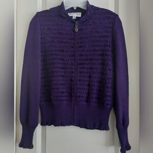 St John Purple Zip-Up Cardigan Sweater